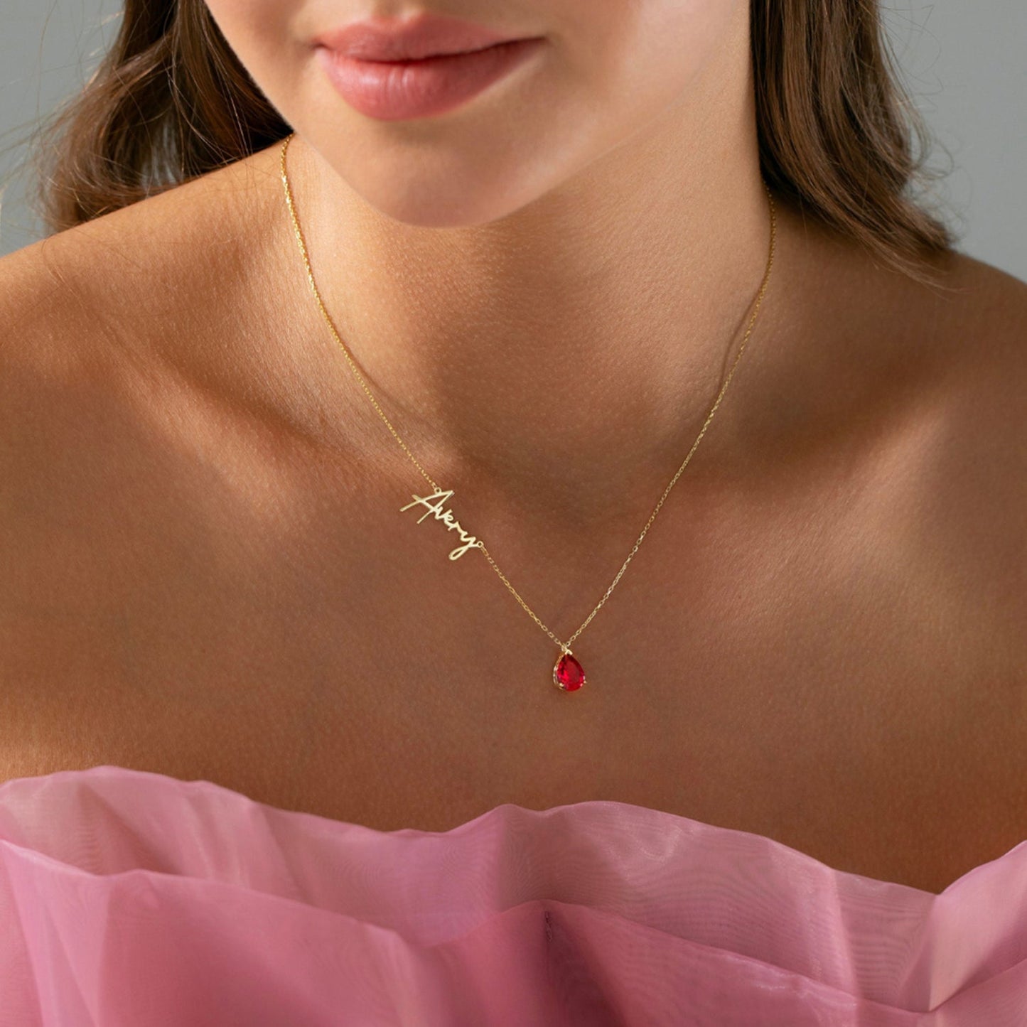 Calligraphy Name Birthstone Necklace