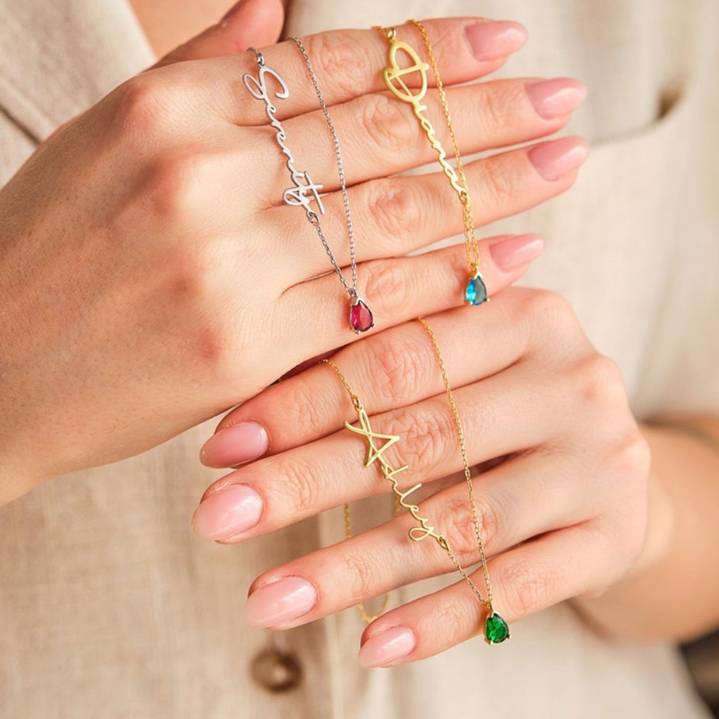 Calligraphy Name Birthstone Necklace