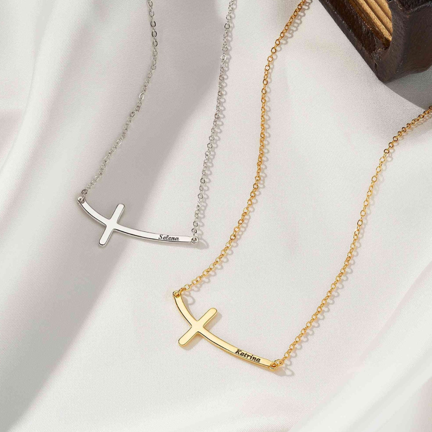 Personalized Curved Cross Necklace
