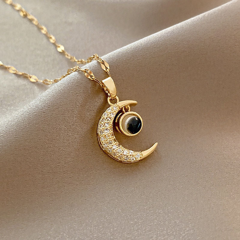 Crescent Moon Photo Projection Necklace