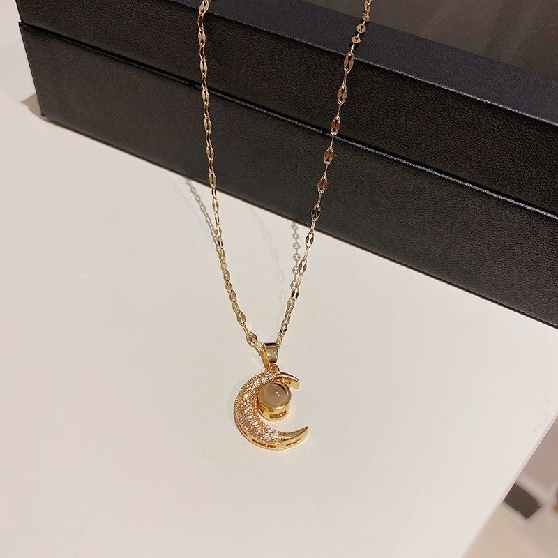 Crescent Moon Photo Projection Necklace