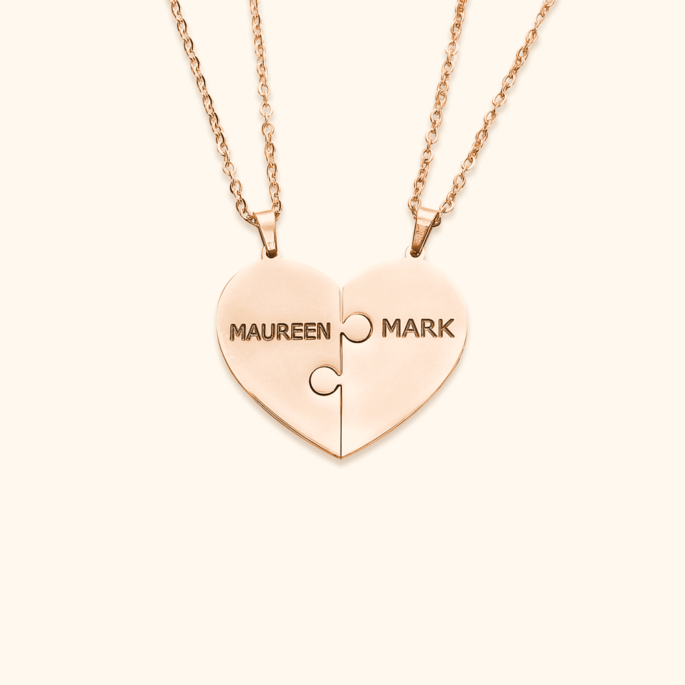 Custom Heart Puzzle Engraved Names Necklace