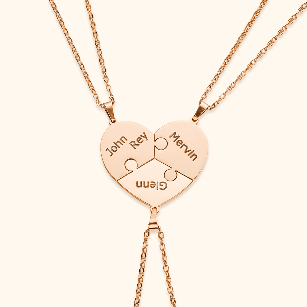 Custom Heart Puzzle Engraved Names Necklace