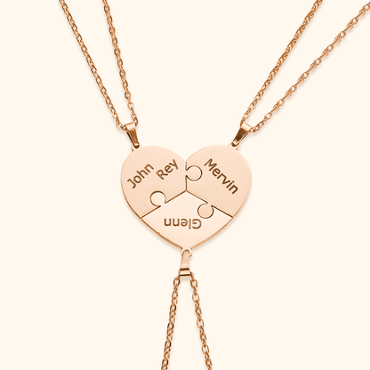 Custom Heart Puzzle Engraved Names Necklace