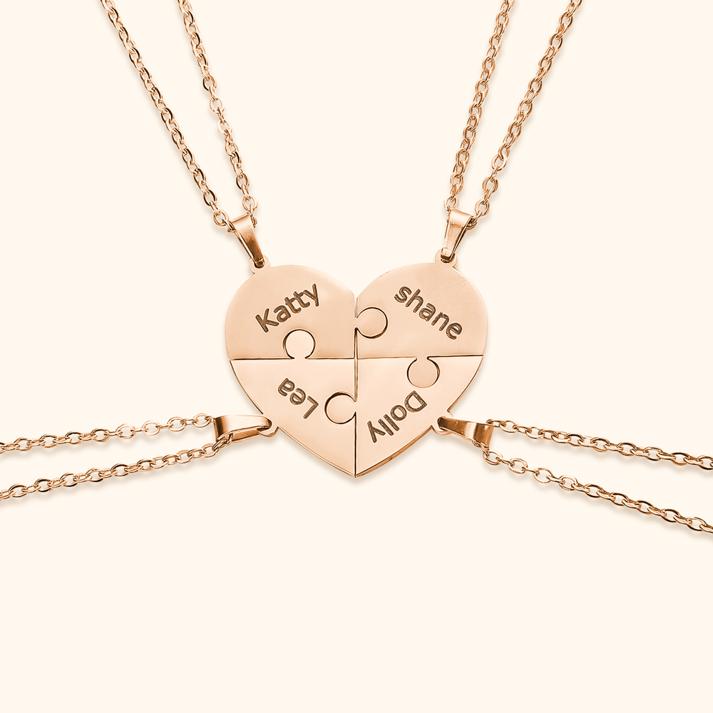 Custom Heart Puzzle Engraved Names Necklace