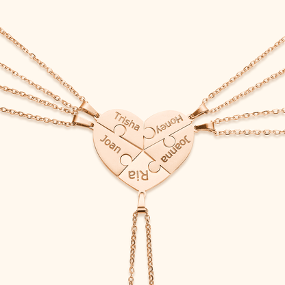 Custom Heart Puzzle Engraved Names Necklace