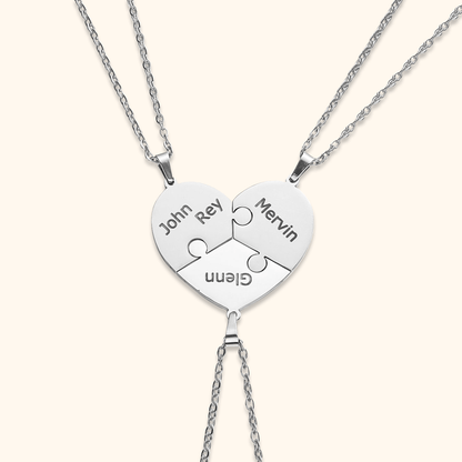 Custom Heart Puzzle Engraved Names Necklace