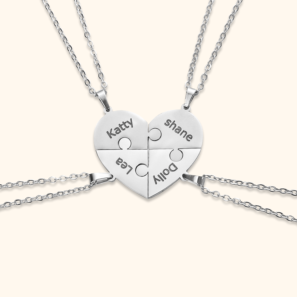 Custom Heart Puzzle Engraved Names Necklace