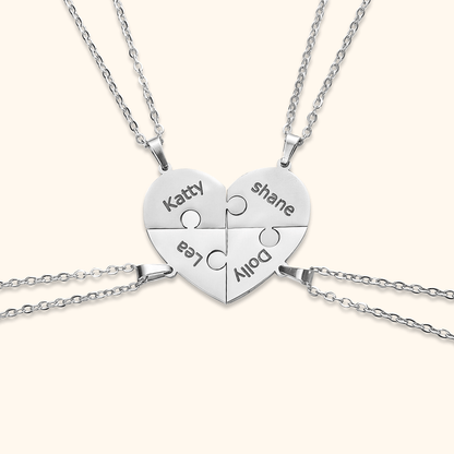 Custom Heart Puzzle Engraved Names Necklace