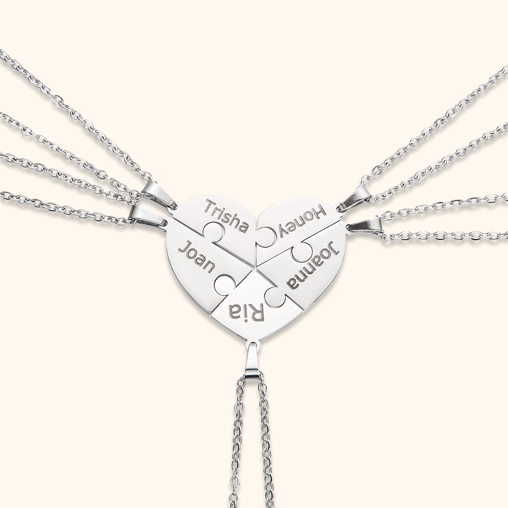 Custom Heart Puzzle Engraved Names Necklace