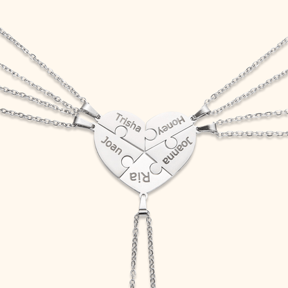 Custom Heart Puzzle Engraved Names Necklace