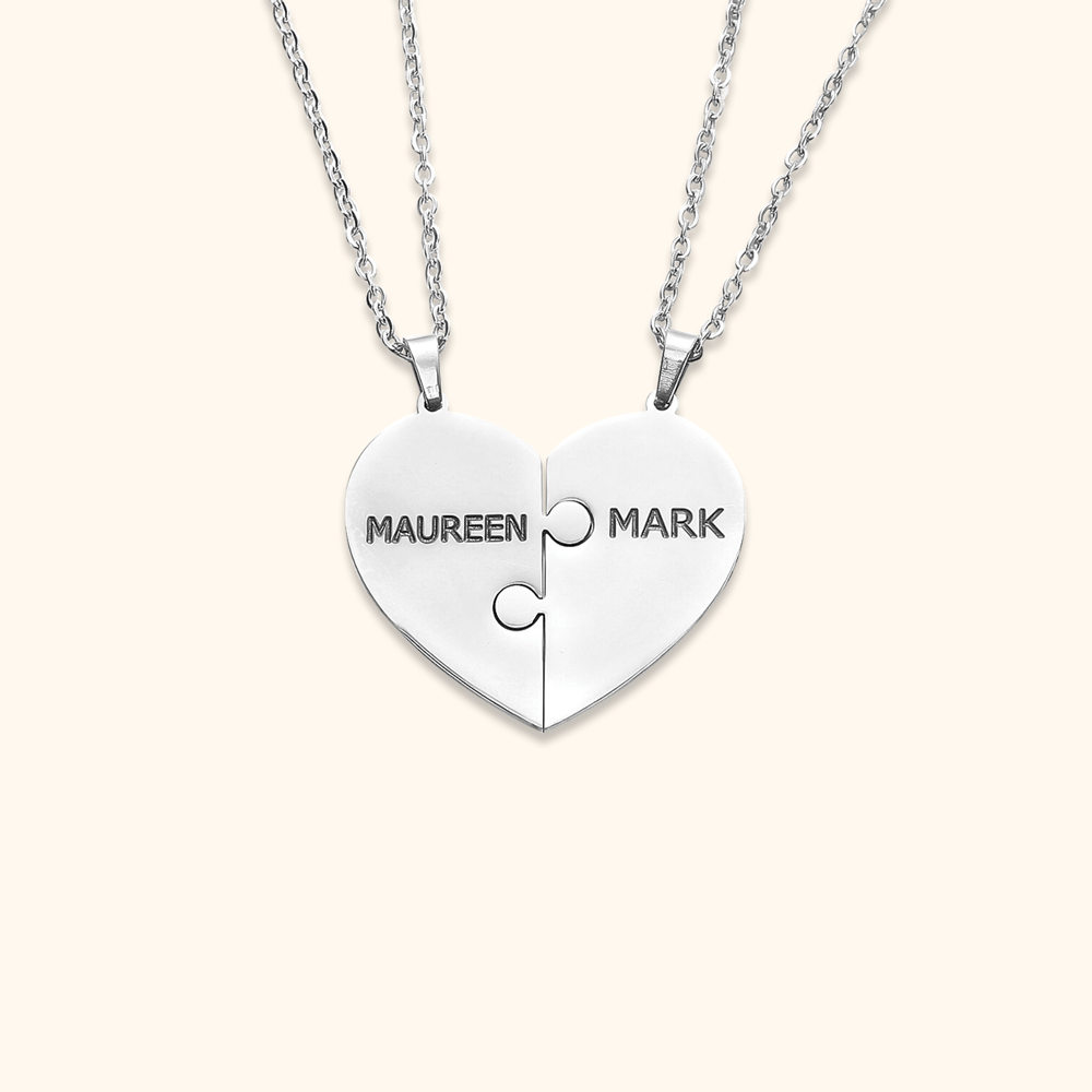 Custom Heart Puzzle Engraved Names Necklace