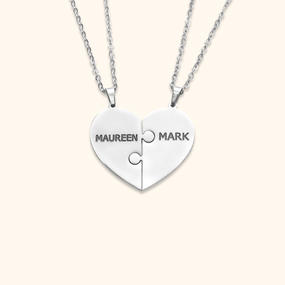 Custom Heart Puzzle Engraved Names Necklace