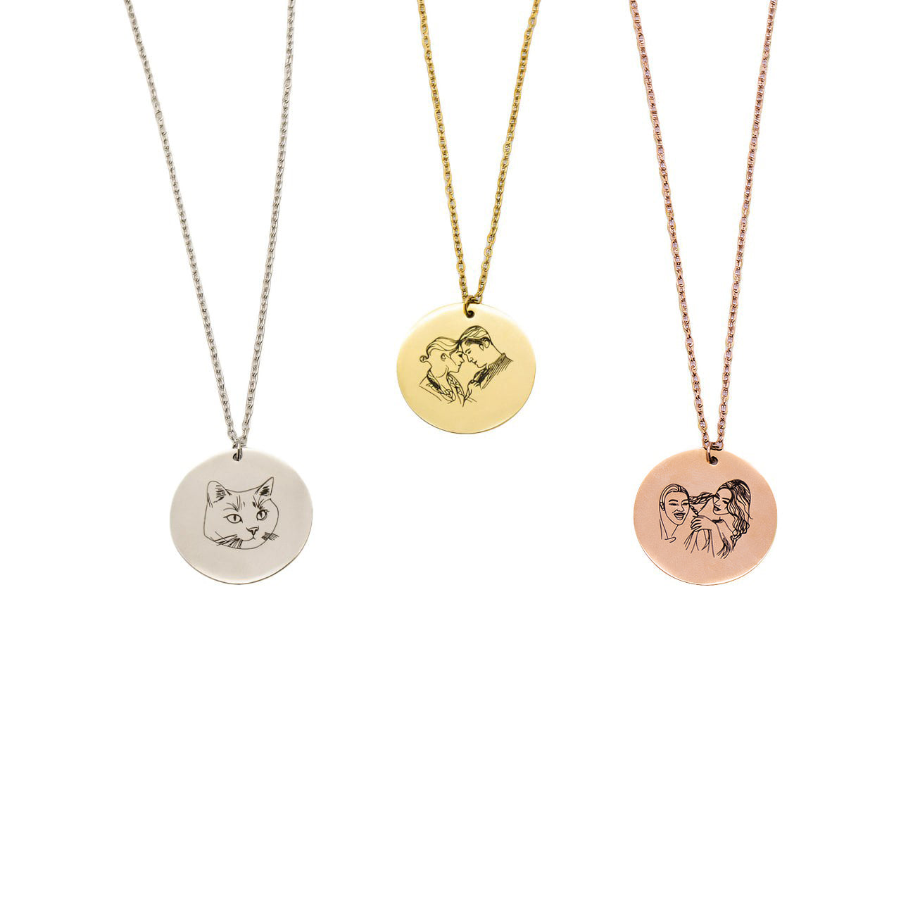 Personalized Print Round Charm Necklace